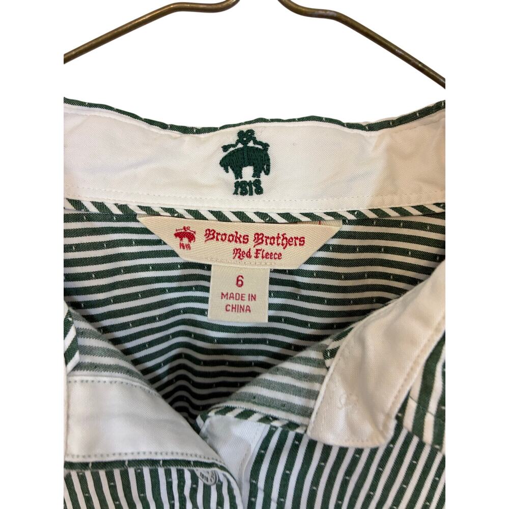 Brooks Brothers Red Fleece Button Down Shirt Women's 6 Green White Stripe Oxford - Picture 3 of 5